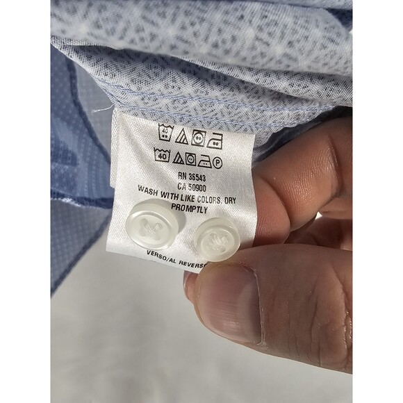 Tommy Hilfiger Mens 16 32/33 L Blue Slim Fit Stretch Button Front Shirt - Picture 5 of 8